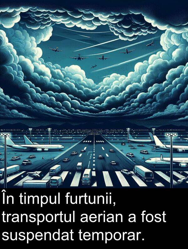 temporar: În timpul furtunii, transportul aerian a fost suspendat temporar.