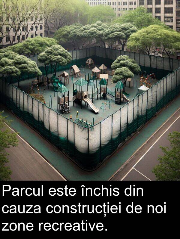 zone: Parcul este închis din cauza construcției de noi zone recreative.