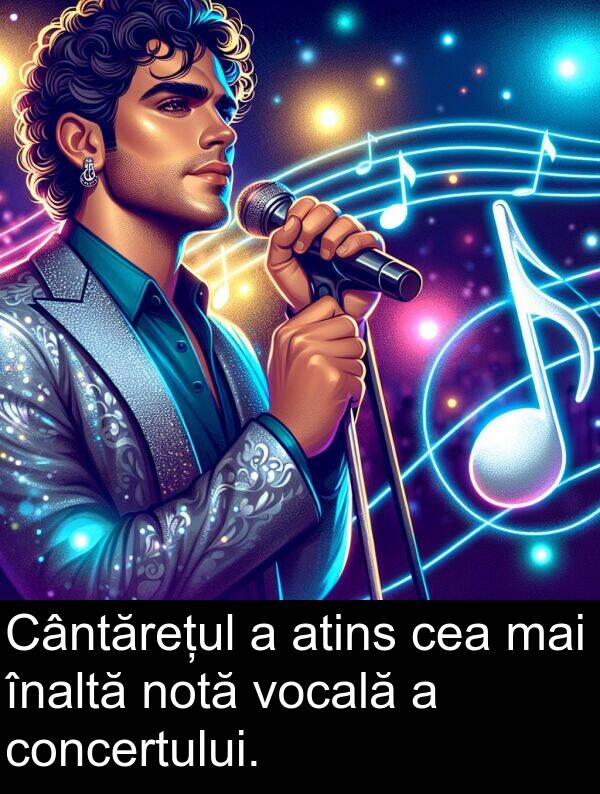 înaltă: Cântărețul a atins cea mai înaltă notă vocală a concertului.
