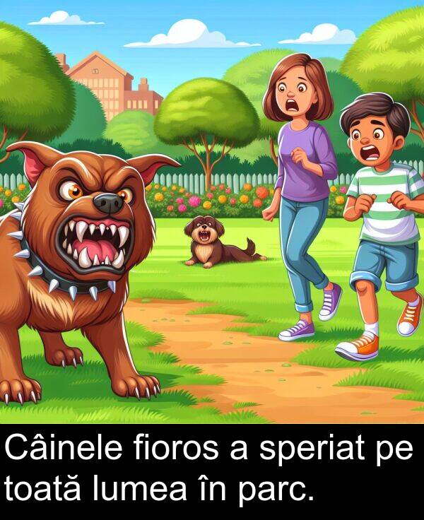 toată: Câinele fioros a speriat pe toată lumea în parc.