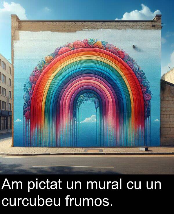 frumos: Am pictat un mural cu un curcubeu frumos.