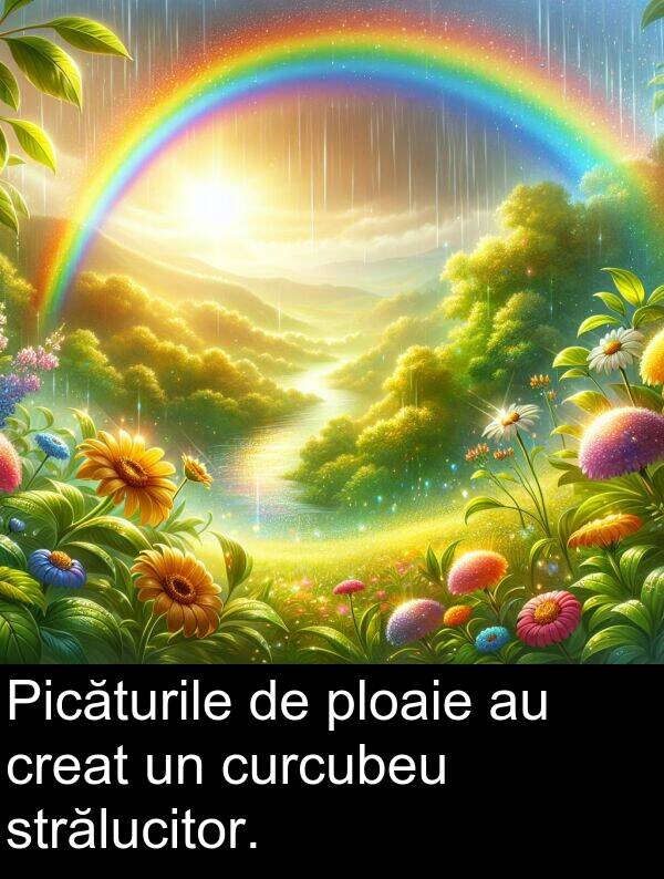 creat: Picăturile de ploaie au creat un curcubeu strălucitor.