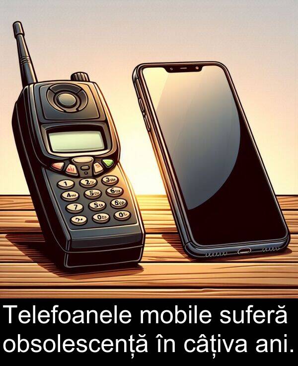 câțiva: Telefoanele mobile suferă obsolescență în câțiva ani.