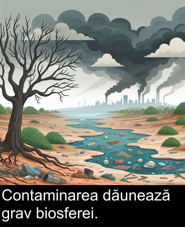 dăunează: Contaminarea dăunează grav biosferei.