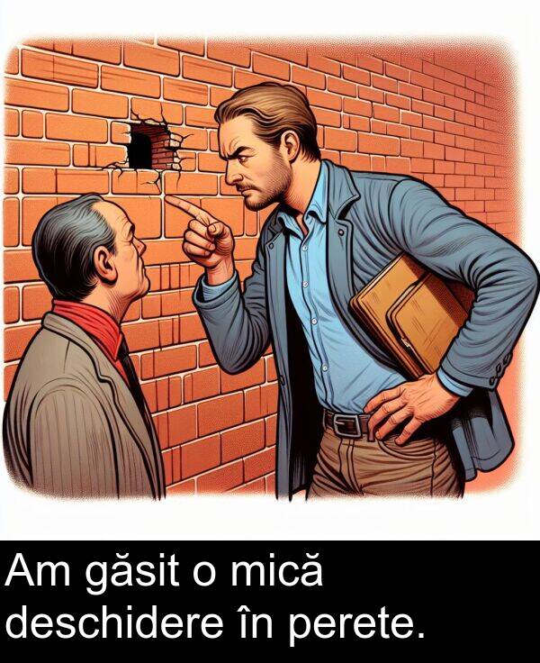 găsit: Am găsit o mică deschidere în perete.