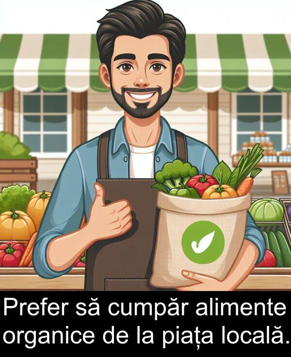locală: Prefer să cumpăr alimente organice de la piața locală.