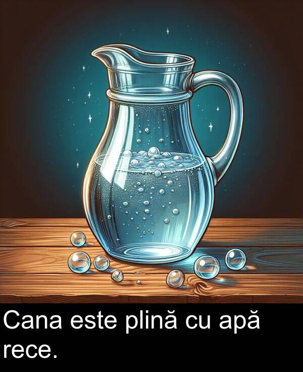 apă: Cana este plină cu apă rece.