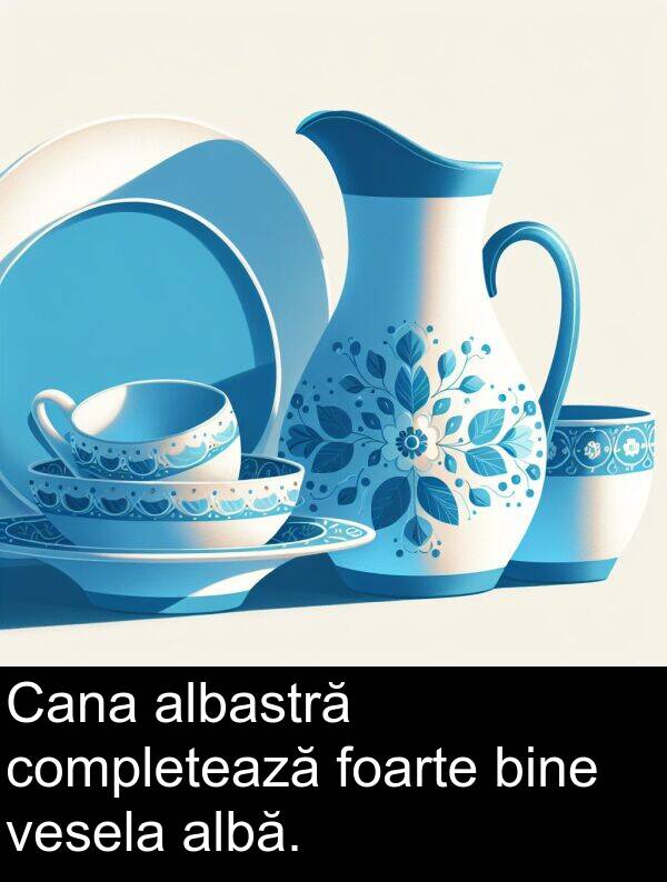 vesela: Cana albastră completează foarte bine vesela albă.