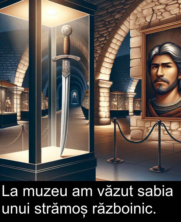văzut: La muzeu am văzut sabia unui strămoș războinic.