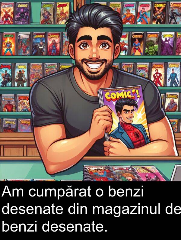magazinul: Am cumpărat o benzi desenate din magazinul de benzi desenate.
