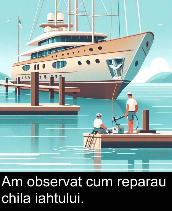 observat: Am observat cum reparau chila iahtului.