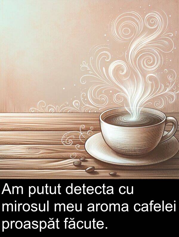 făcute: Am putut detecta cu mirosul meu aroma cafelei proaspăt făcute.