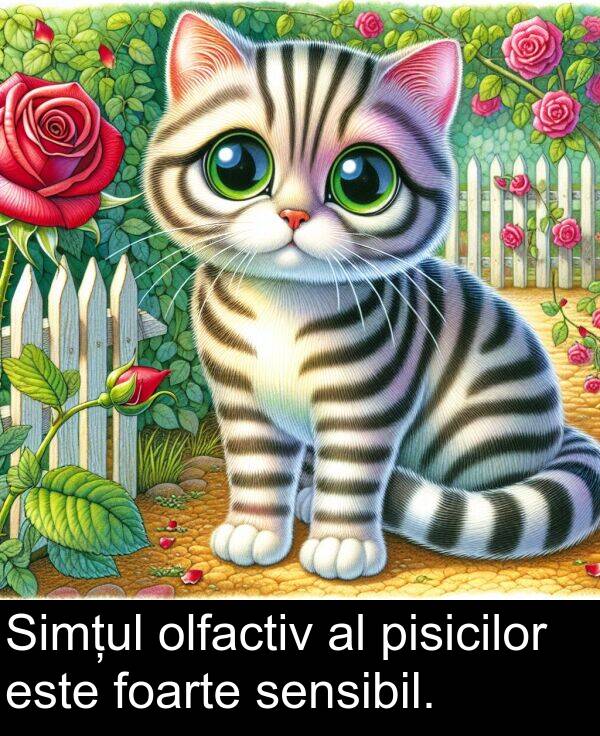 sensibil: Simțul olfactiv al pisicilor este foarte sensibil.