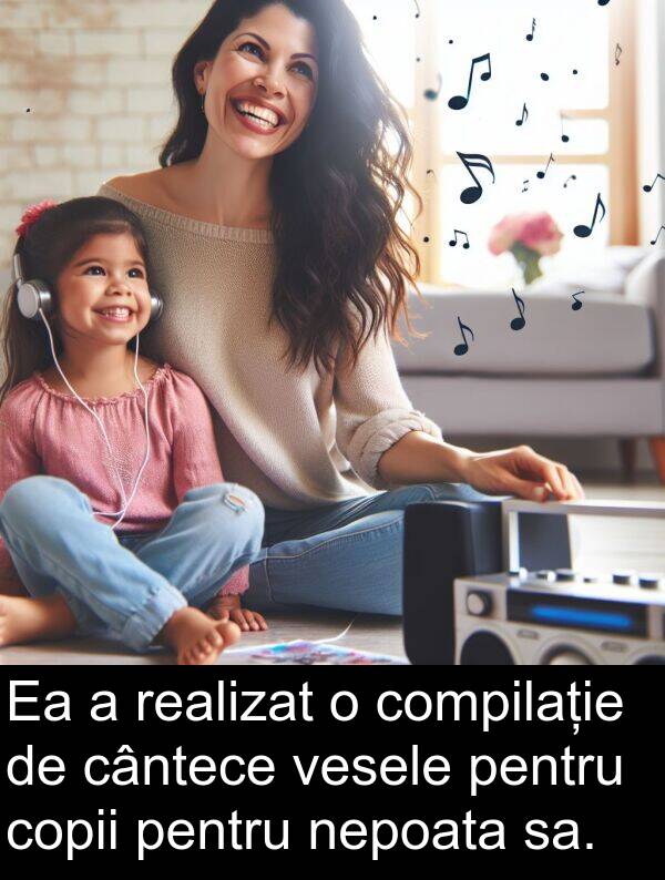 sa: Ea a realizat o compilație de cântece vesele pentru copii pentru nepoata sa.