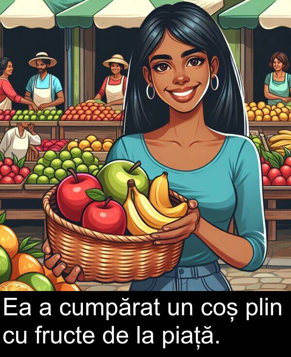 cumpărat: Ea a cumpărat un coș plin cu fructe de la piață.
