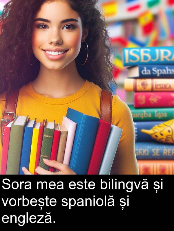vorbește: Sora mea este bilingvă și vorbește spaniolă și engleză.