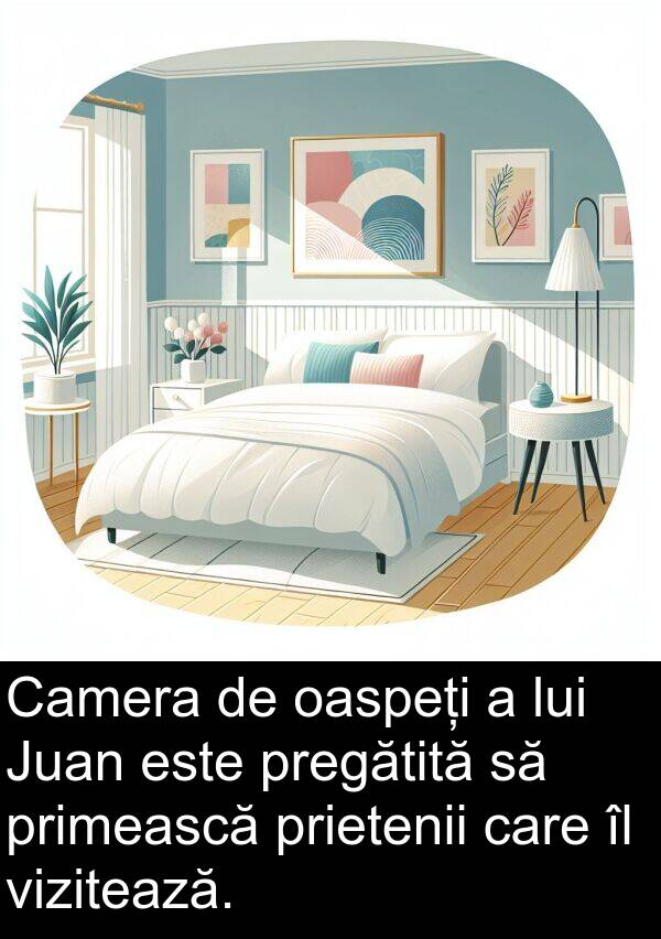 oaspeți: Camera de oaspeți a lui Juan este pregătită să primească prietenii care îl vizitează.