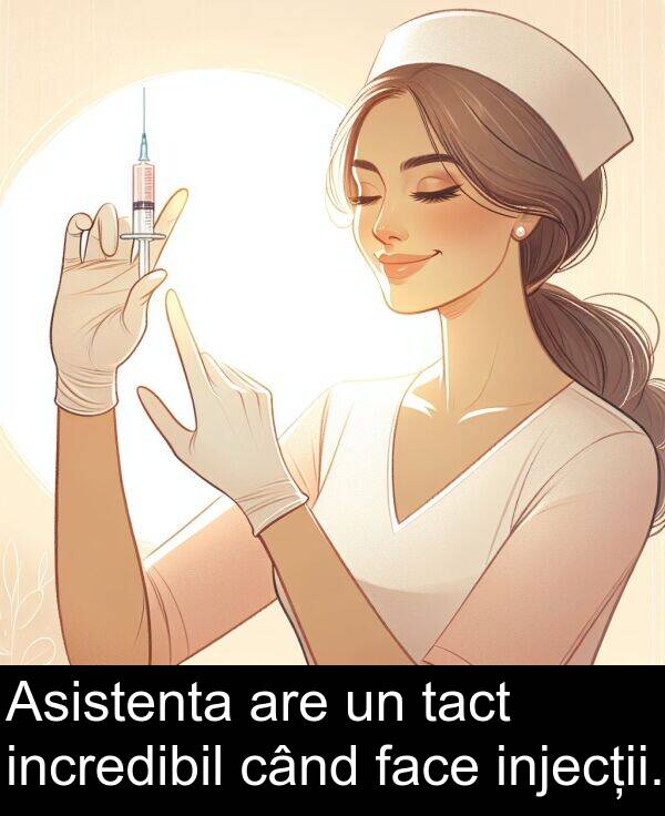 tact: Asistenta are un tact incredibil când face injecții.