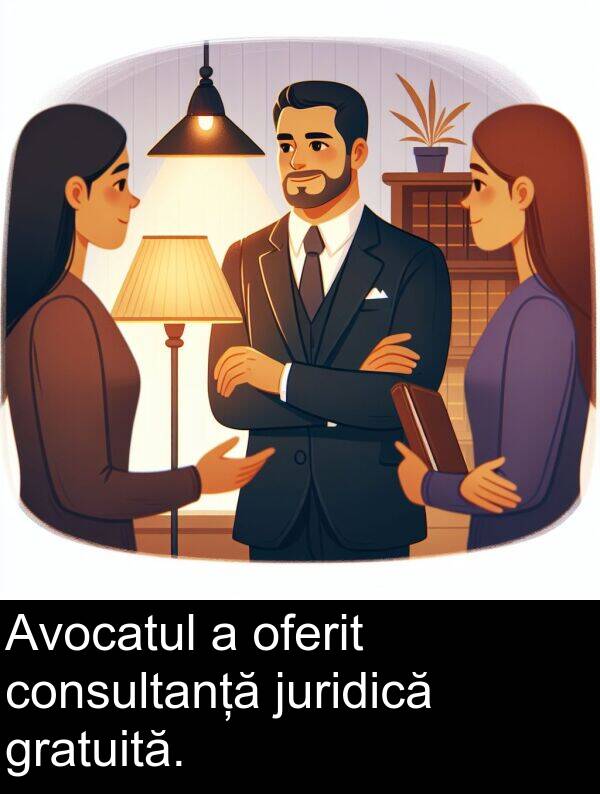 juridică: Avocatul a oferit consultanță juridică gratuită.