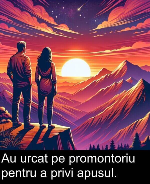 privi: Au urcat pe promontoriu pentru a privi apusul.