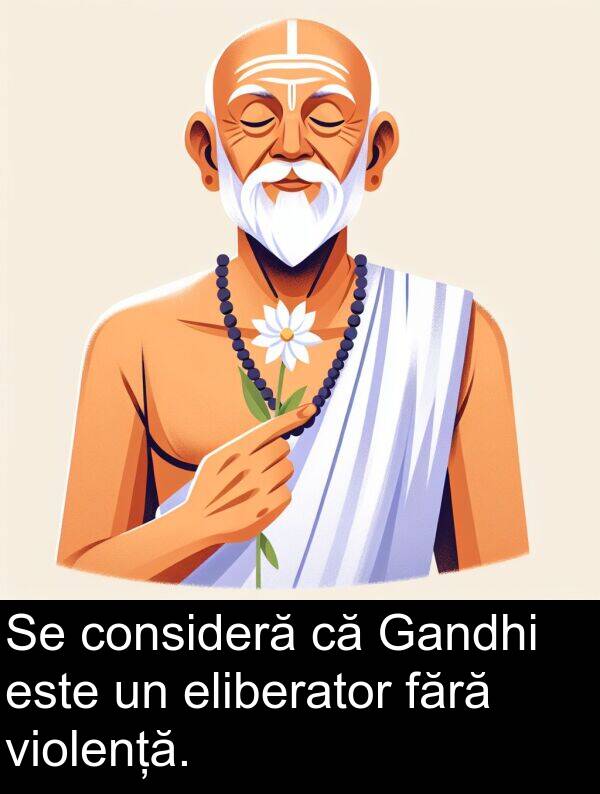fără: Se consideră că Gandhi este un eliberator fără violență.