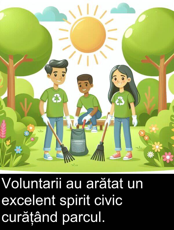 parcul: Voluntarii au arătat un excelent spirit civic curățând parcul.