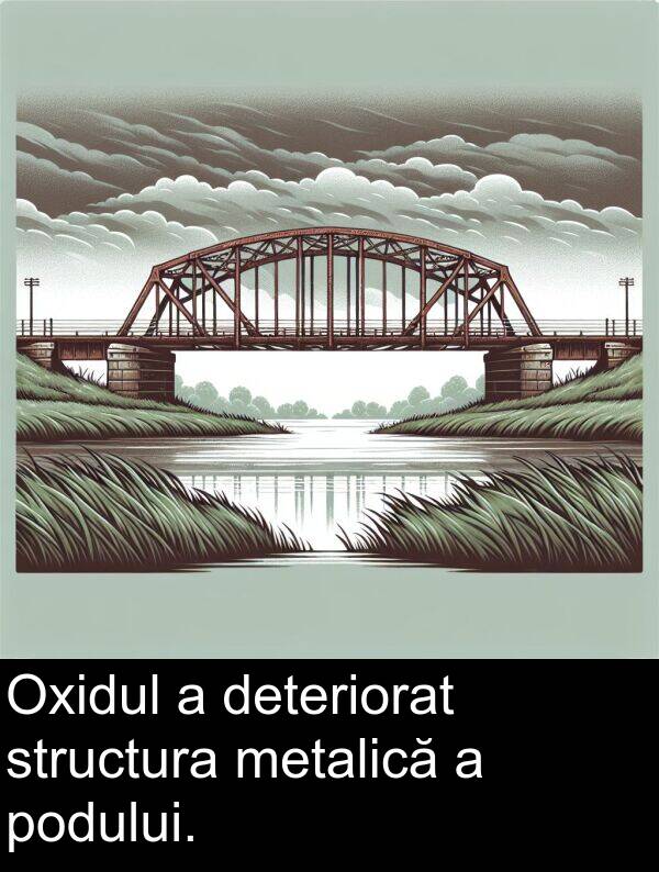 podului: Oxidul a deteriorat structura metalică a podului.