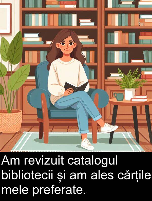 mele: Am revizuit catalogul bibliotecii și am ales cărțile mele preferate.