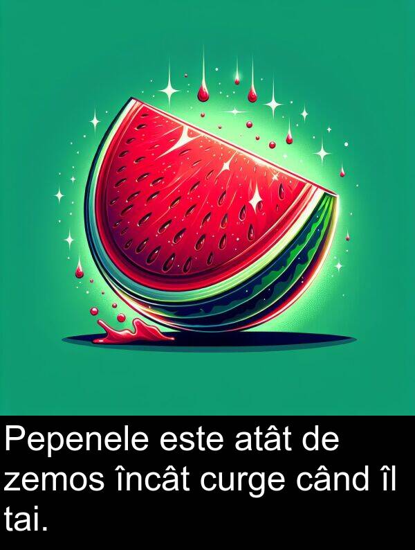zemos: Pepenele este atât de zemos încât curge când îl tai.