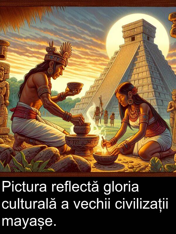 vechii: Pictura reflectă gloria culturală a vechii civilizații mayașe.
