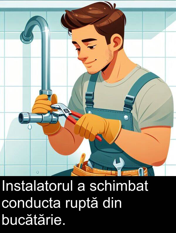 bucătărie: Instalatorul a schimbat conducta ruptă din bucătărie.