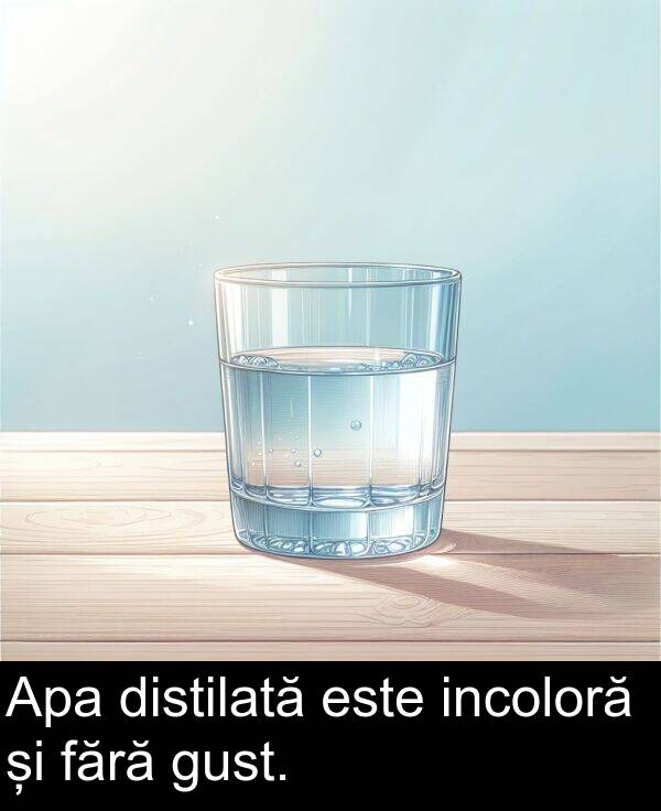 fără: Apa distilată este incoloră și fără gust.