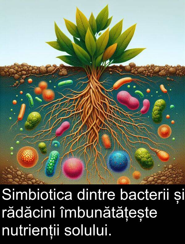 rădăcini: Simbiotica dintre bacterii și rădăcini îmbunătățește nutrienții solului.