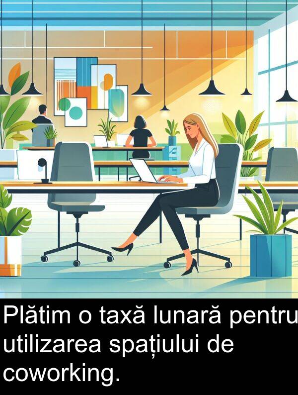 taxă: Plătim o taxă lunară pentru utilizarea spațiului de coworking.