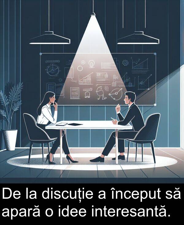 idee: De la discuție a început să apară o idee interesantă.