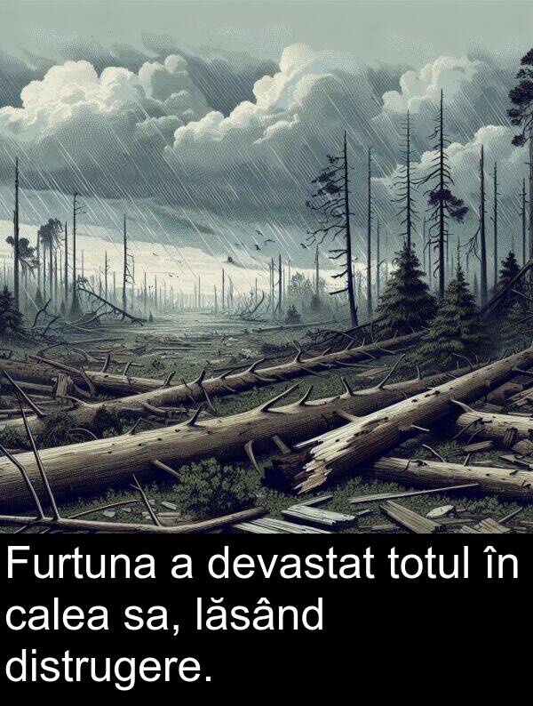lăsând: Furtuna a devastat totul în calea sa, lăsând distrugere.