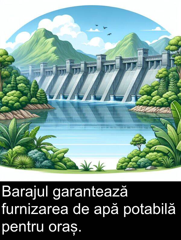 garantează: Barajul garantează furnizarea de apă potabilă pentru oraș.