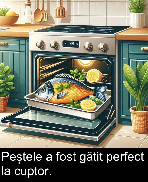 gătit: Peștele a fost gătit perfect la cuptor.