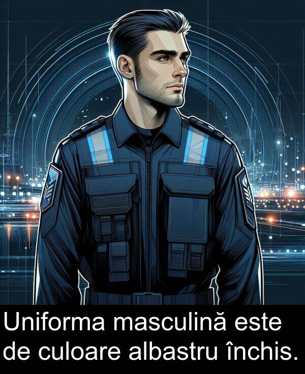 culoare: Uniforma masculină este de culoare albastru închis.