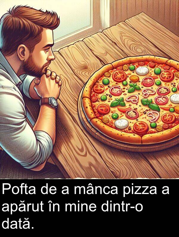 mânca: Pofta de a mânca pizza a apărut în mine dintr-o dată.