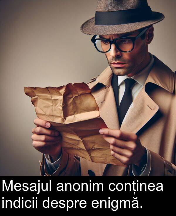 indicii: Mesajul anonim conținea indicii despre enigmă.