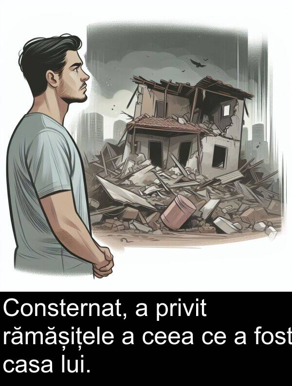 rămășițele: Consternat, a privit rămășițele a ceea ce a fost casa lui.