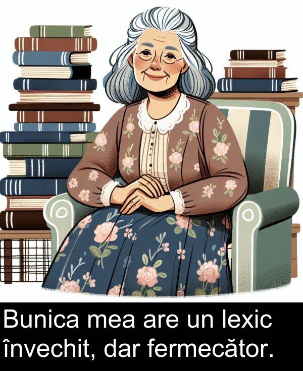învechit: Bunica mea are un lexic învechit, dar fermecător.
