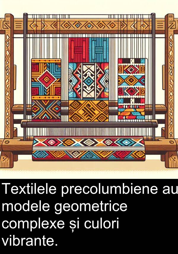 geometrice: Textilele precolumbiene au modele geometrice complexe și culori vibrante.