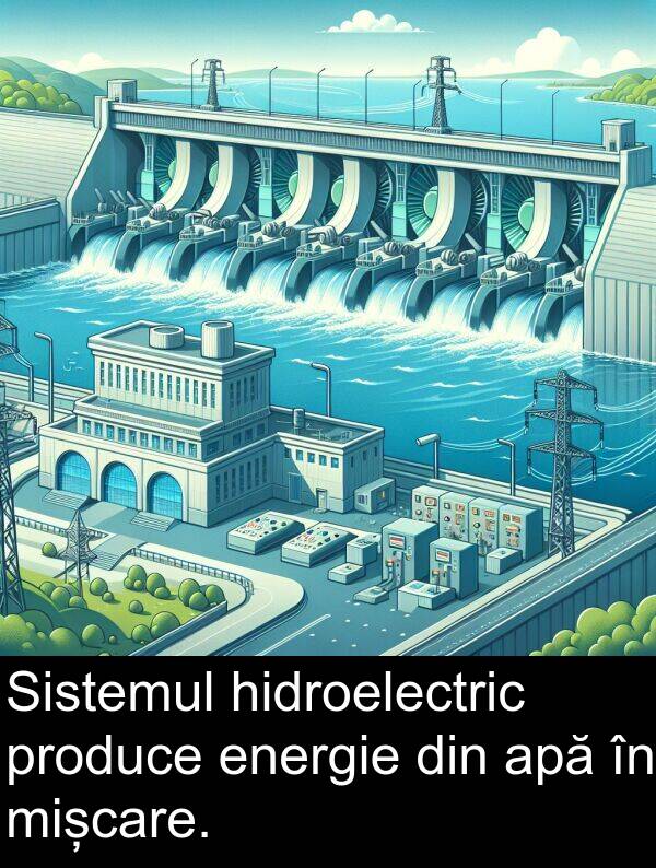 hidroelectric: Sistemul hidroelectric produce energie din apă în mișcare.