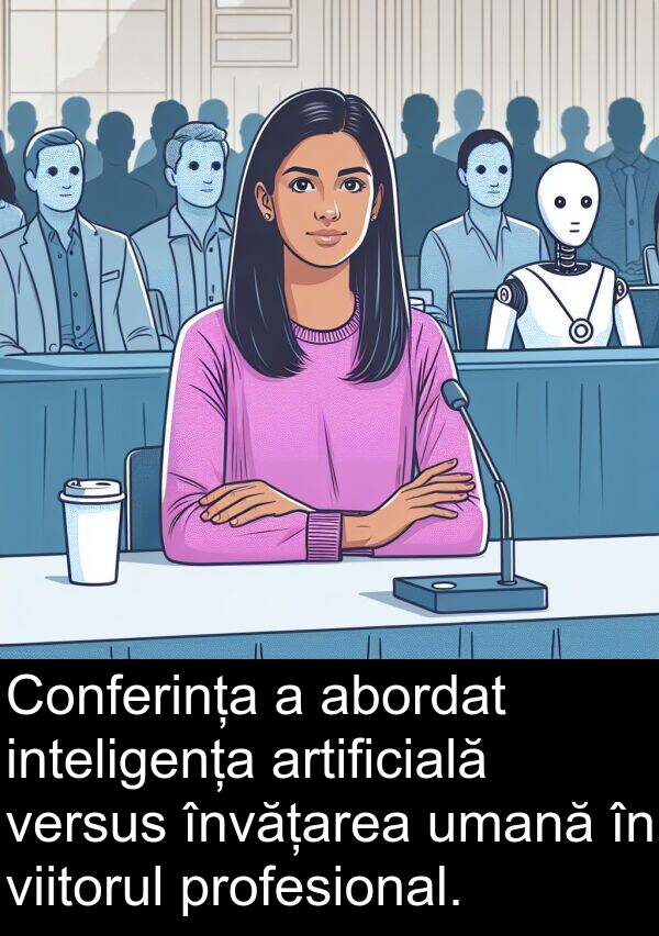 abordat: Conferința a abordat inteligența artificială versus învățarea umană în viitorul profesional.