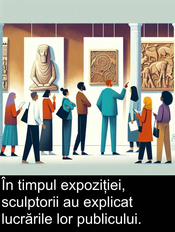 lor: În timpul expoziției, sculptorii au explicat lucrările lor publicului.