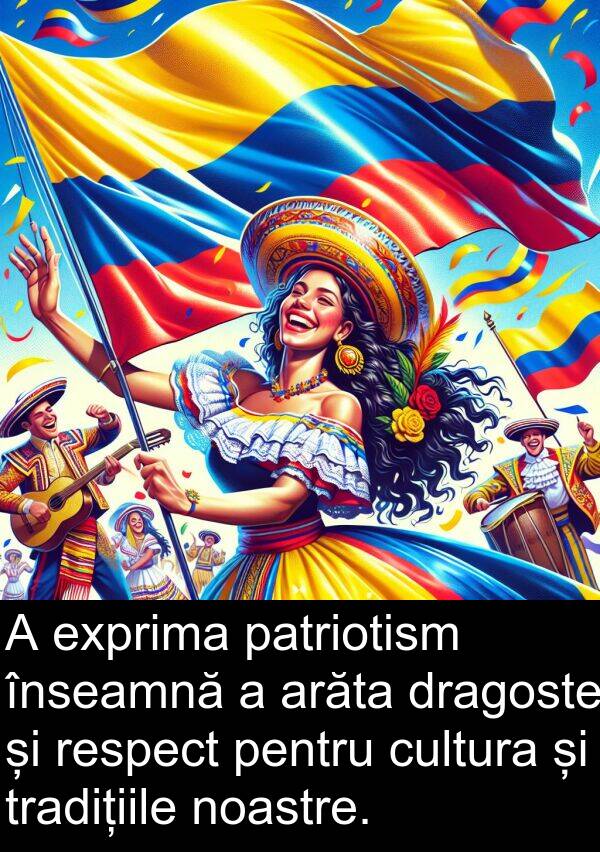 înseamnă: A exprima patriotism înseamnă a arăta dragoste și respect pentru cultura și tradițiile noastre.