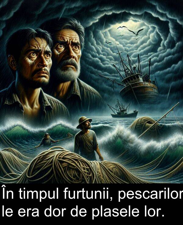 lor: În timpul furtunii, pescarilor le era dor de plasele lor.