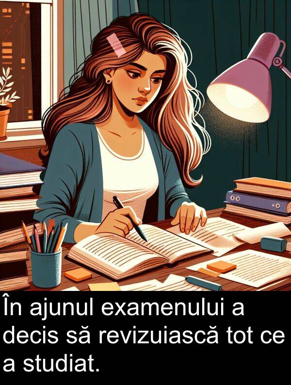 decis: În ajunul examenului a decis să revizuiască tot ce a studiat.